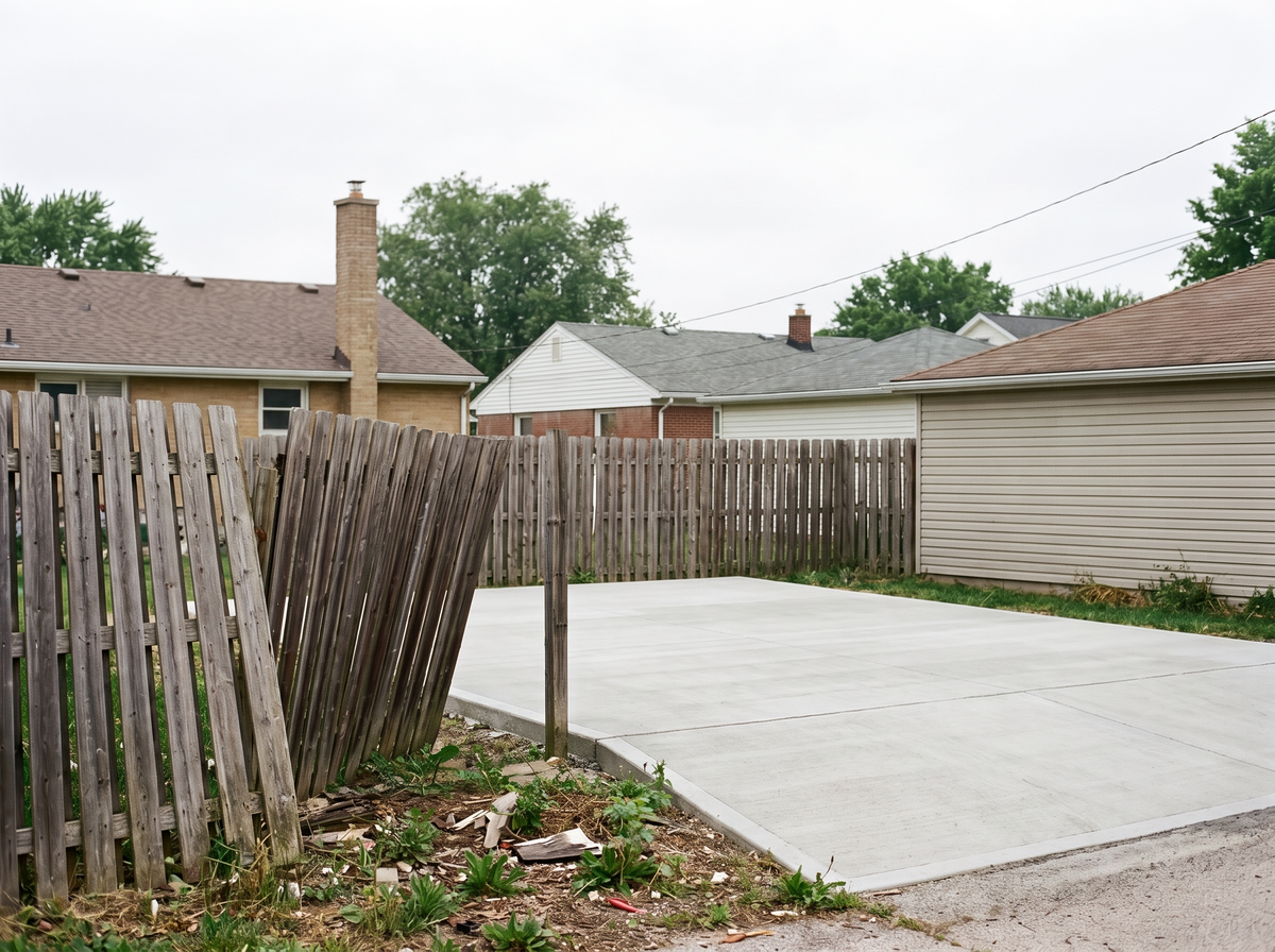 The same spot after teardown — slab swept and cleared